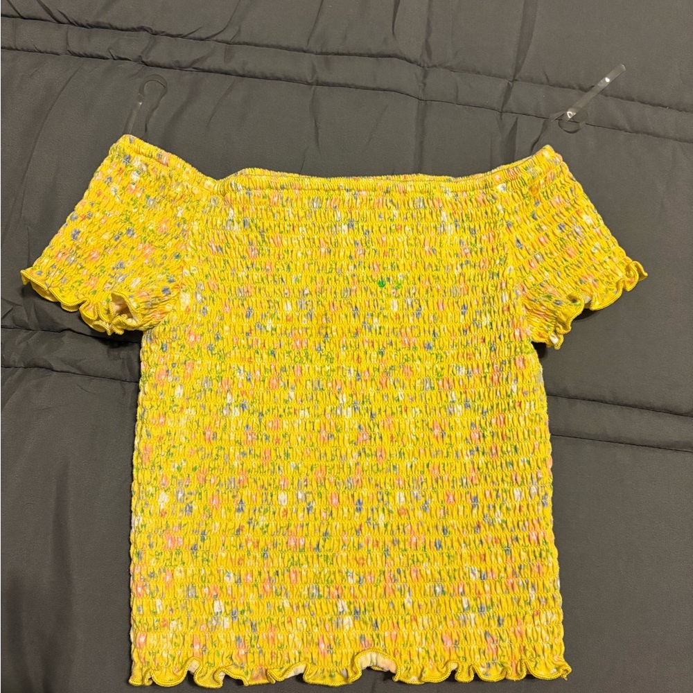 Art Class Yellow Smocked Off-Shoulder Blouse